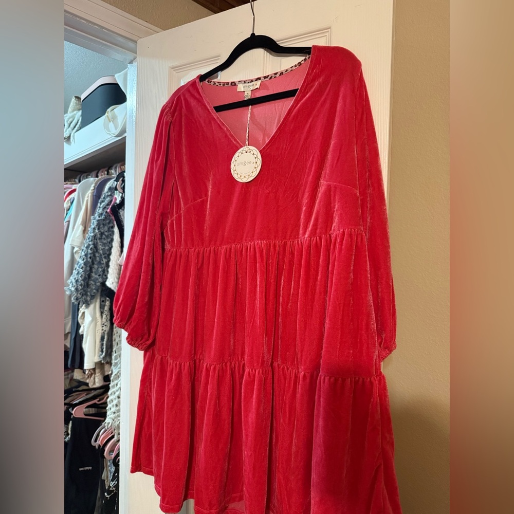 Umgee Vibrant Red Long Sleeve Dress